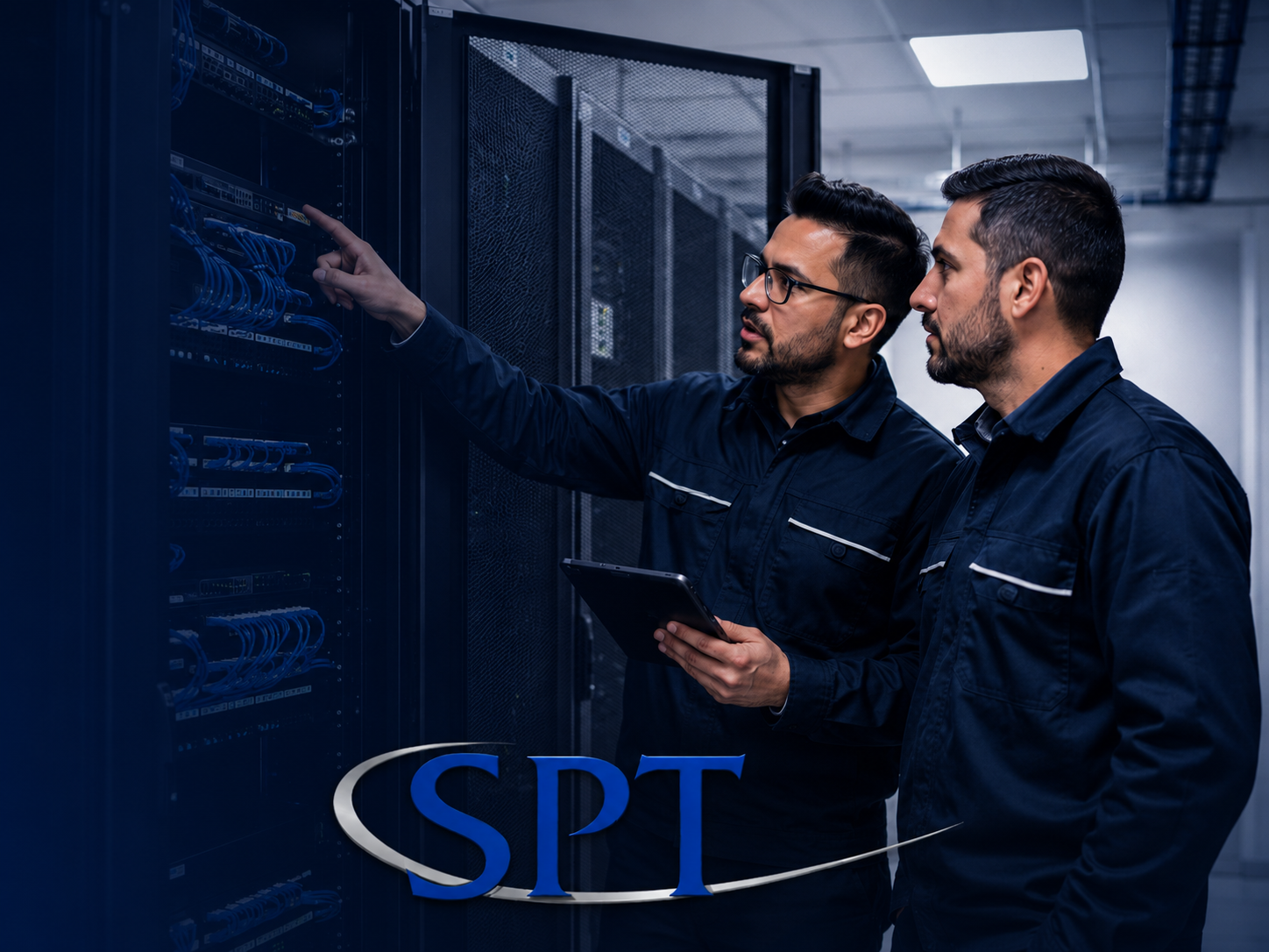 Equipo técnico SPT trabajando en infraestructura de redes